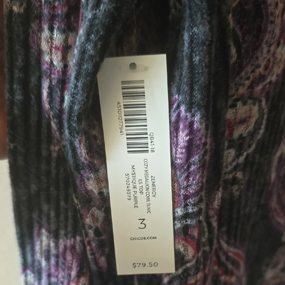 Chicos Zenergy Cozy Medallion Print Cowl Neck Tunic Size 3 - Picture 5 of 5